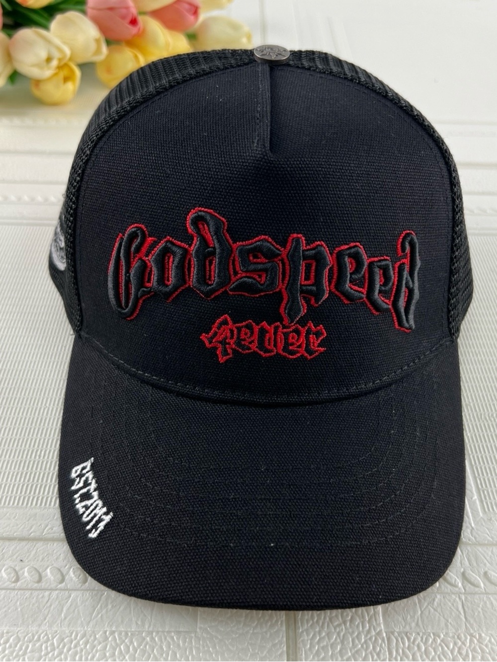 Godspeed Never Black Embroidered Trucker Cap